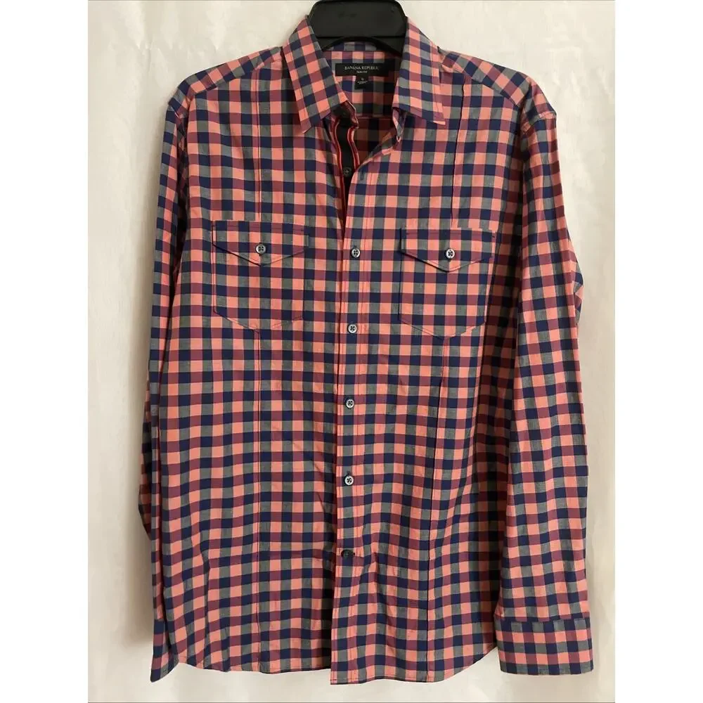 Banana Republic‎ Shirt Mens Small Purple Blue Pink Long Sleeve Button up Adult